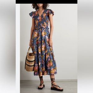 Sea Ines Shirred Floral Print Smocked Maxi Dress Sz 4-beautiful!